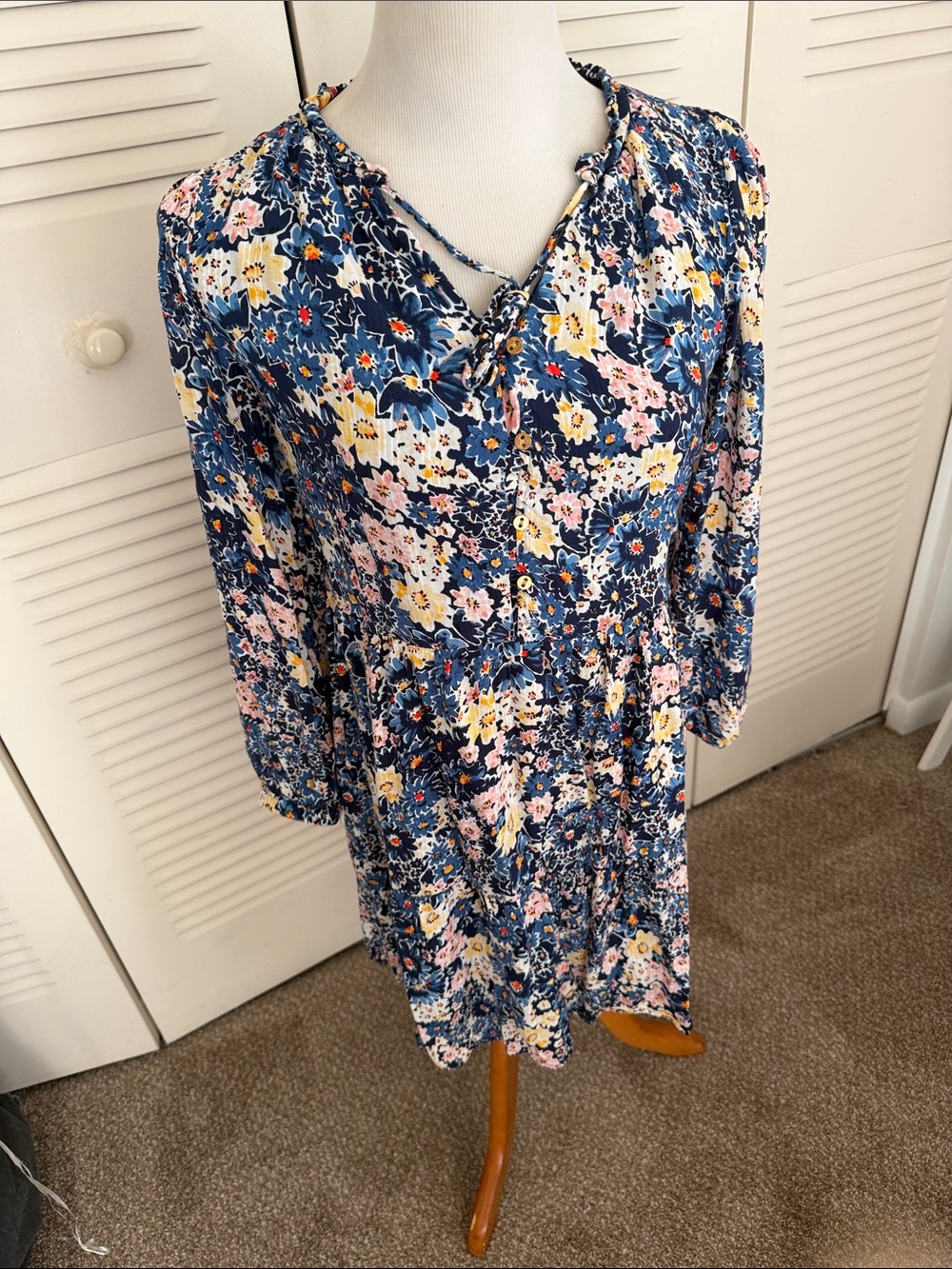LOFT Navy Floral Button-Front Dress